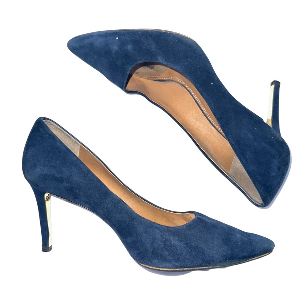 Tory Burch Navy Suede Heels gold logo under‎ heel size 9.5
